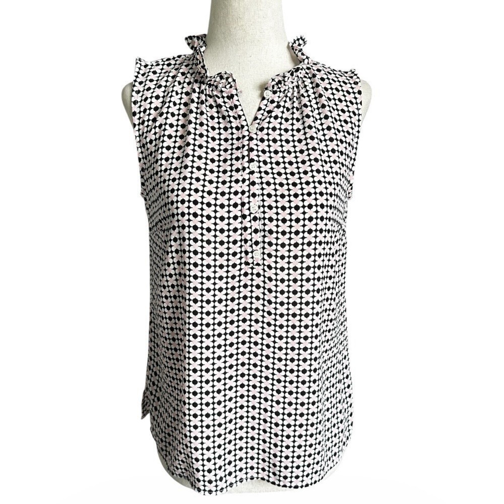 Talbots Women Size XS Sleeveless Printed Multicolor Ruffle Neckline | 6-18